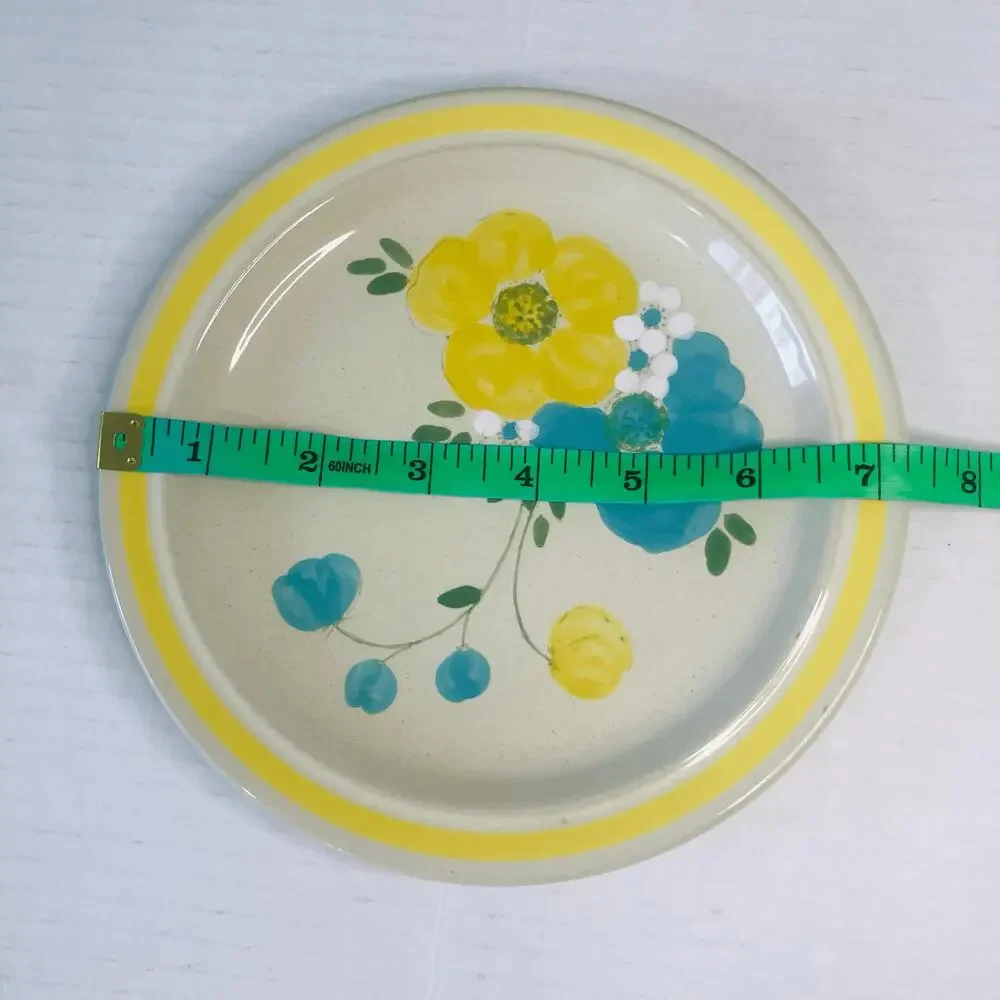 retro‎ kitchen yellow blue flower plates small 202 happy hand painted 7.25 in